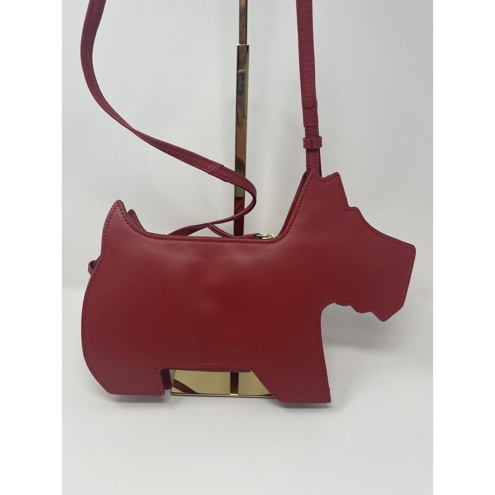 Radley Leather Crossbody Bag Womens Small Red Dog Shaped Cut Out Gold Trim - Picture 7 of 13